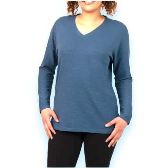 NWOT Ellen Tracy Ottoman Ribbed Top | Blue - Picture 1 of 6